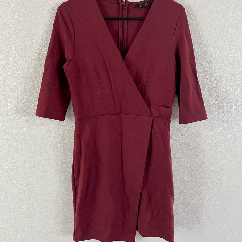 TopShop burgundy vneck dress